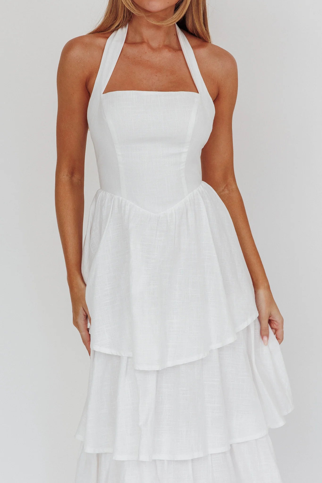 Shaya Tiered Ruffle Maxi Dress White